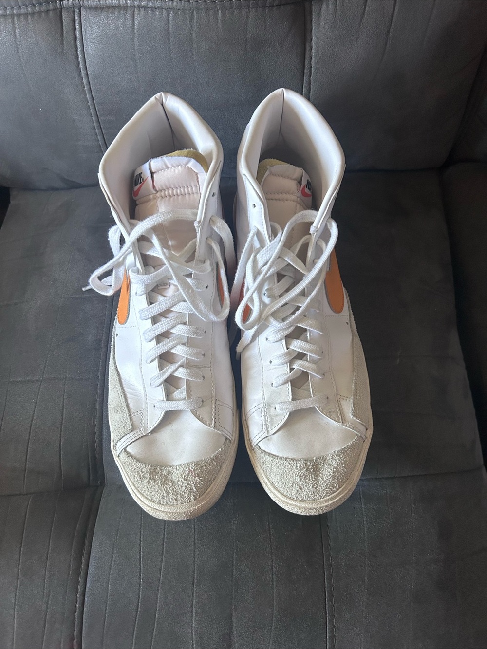 Nike white/orange mid blazers shoes